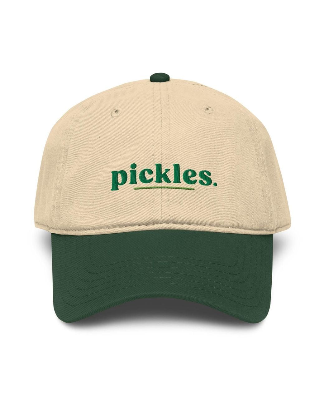 Anchor and Crew Green Neutrals Natural & Dark Pickles Slogan Cotton Embroidered Cap