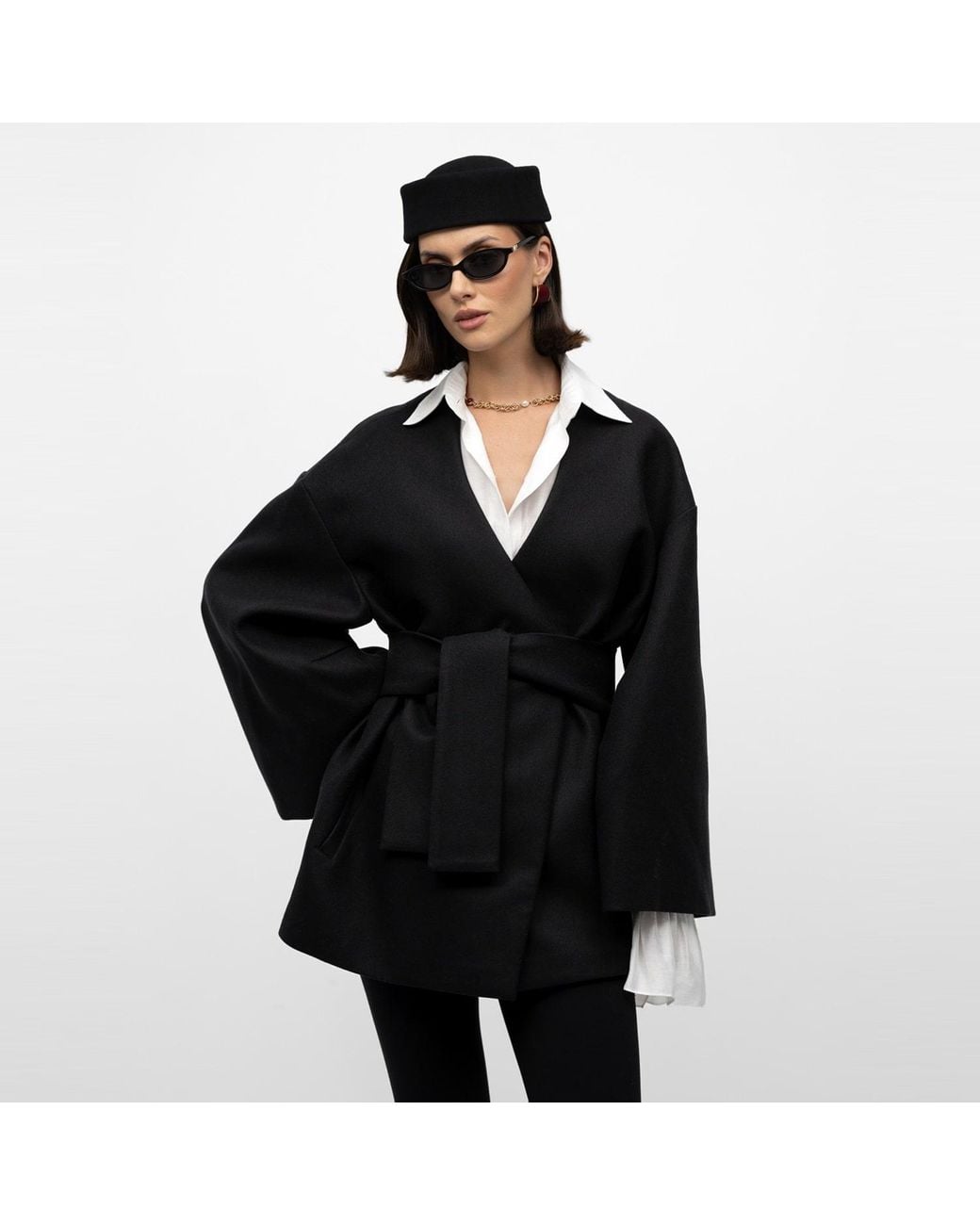 Mandragora Black Oversized Wool Kimono With Belt Arke