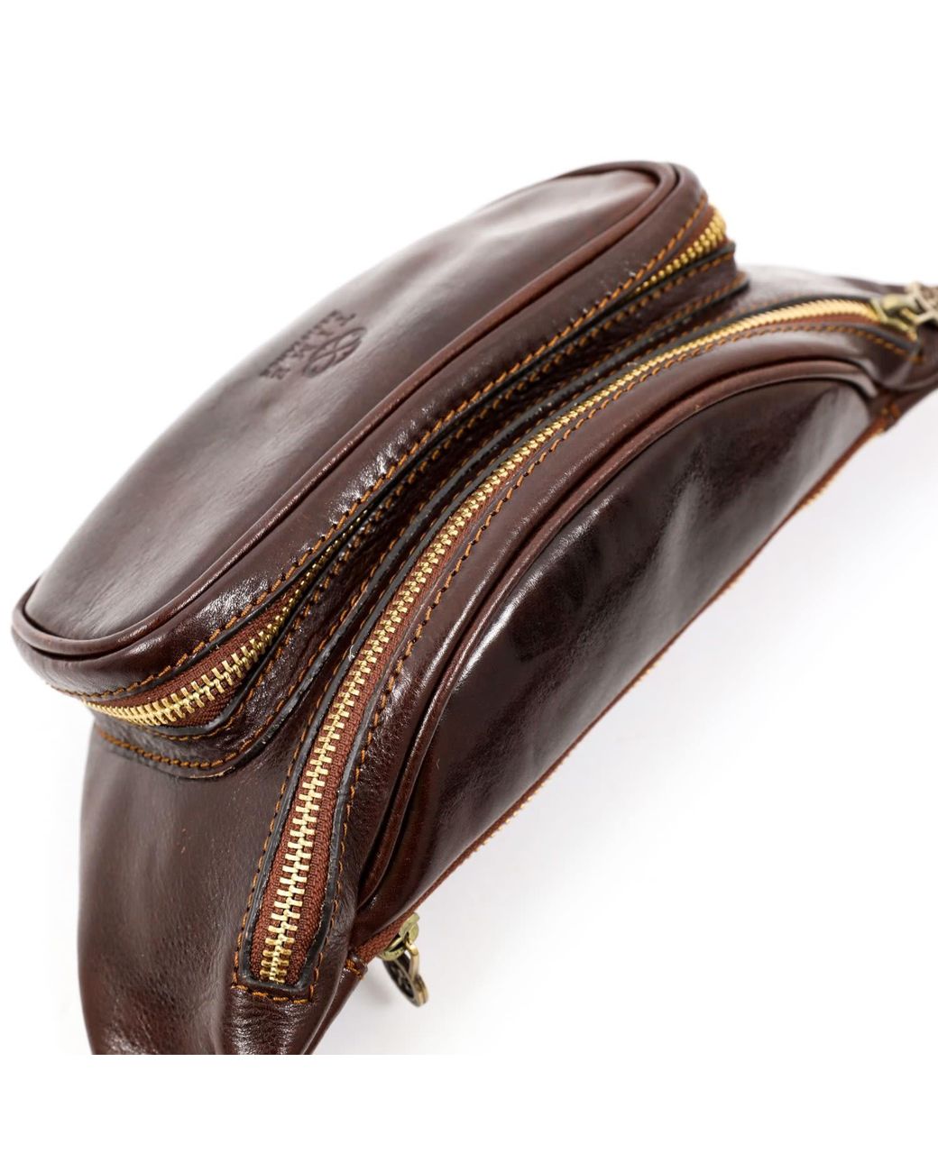 Time Resistance Brown Leather Sling Bag Belly Bag