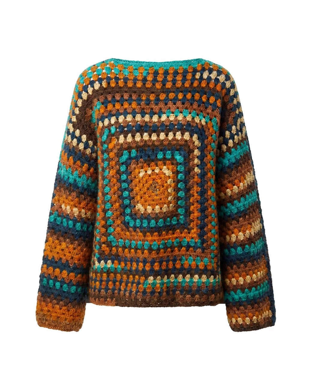 Ana Chic Black Rust And Granny Square Handmade Crochet Jumper