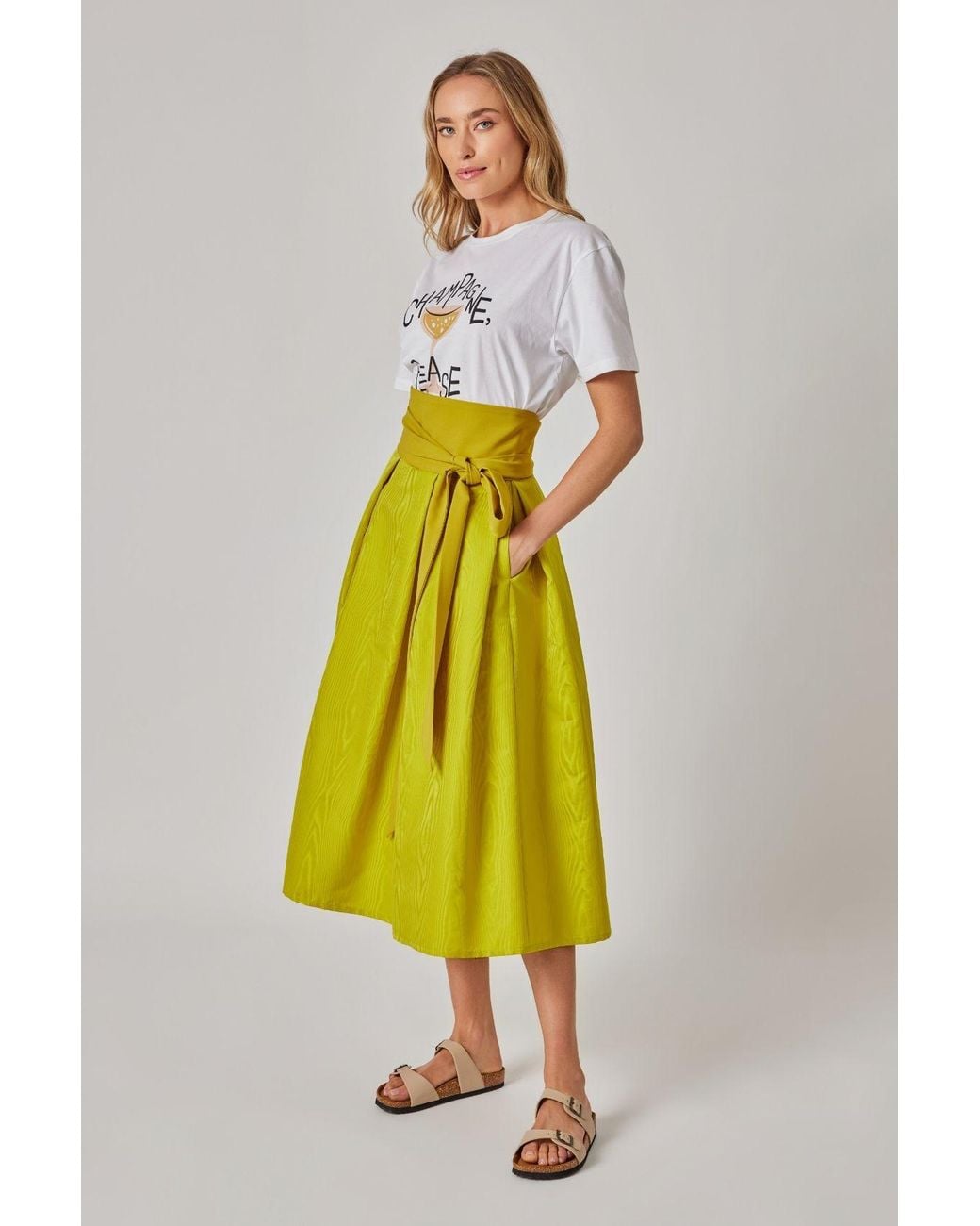 Marianna Déri Yellow Midi Skirt With Moiré Effect Lemon