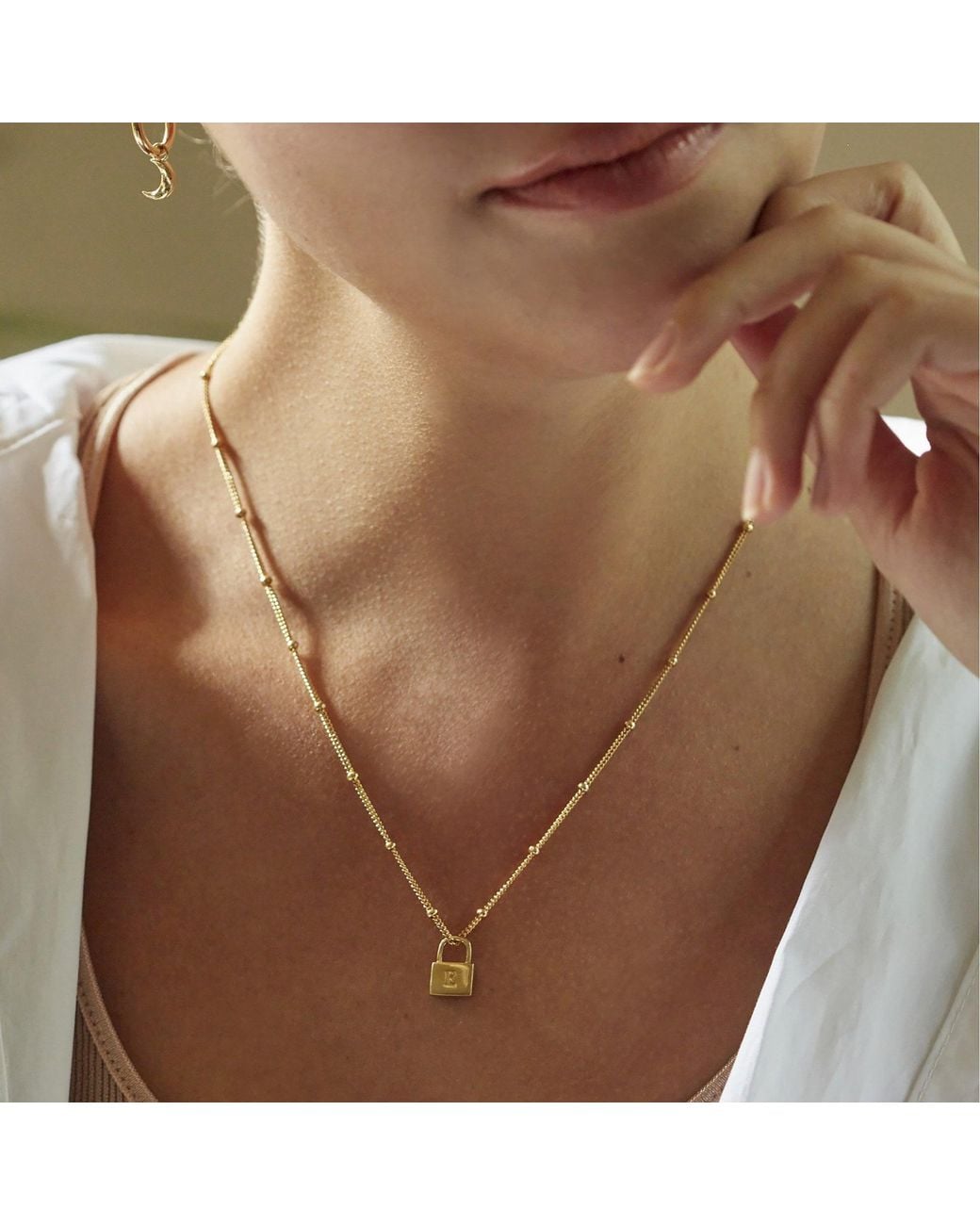 Muru Metallic Padlock Necklace With Bead Chain