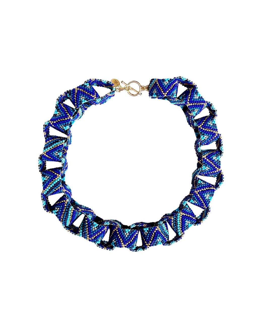 Iliana Arrazola Blue Bold Chunky Link Necklace, Glass Beads, Beaded Jewelry
