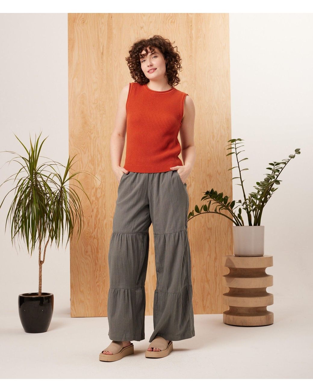 Known Supply Gray Wide Leg Tiered Pants