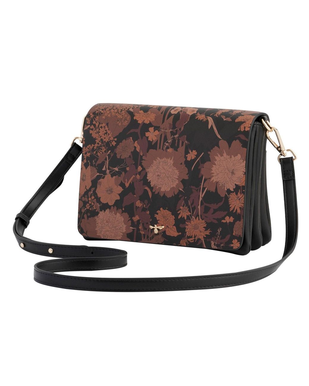 Fable England Brown Deco Blooms Crossbody Handbag