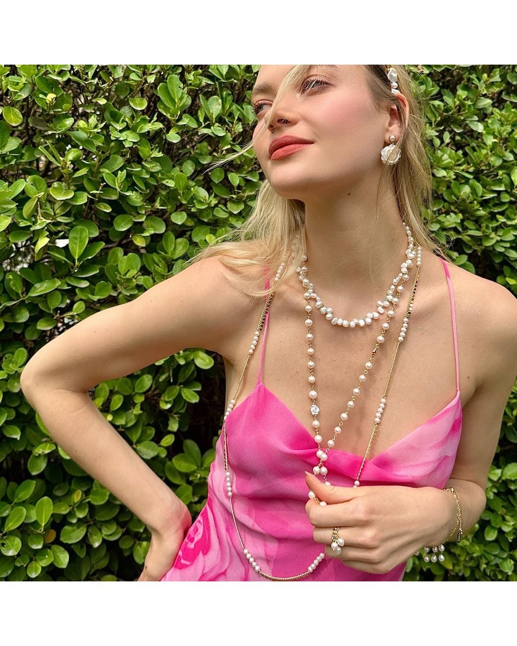 Farra Metallic Timeless Freshwater Pearls With Rose Flowers Long Necklace