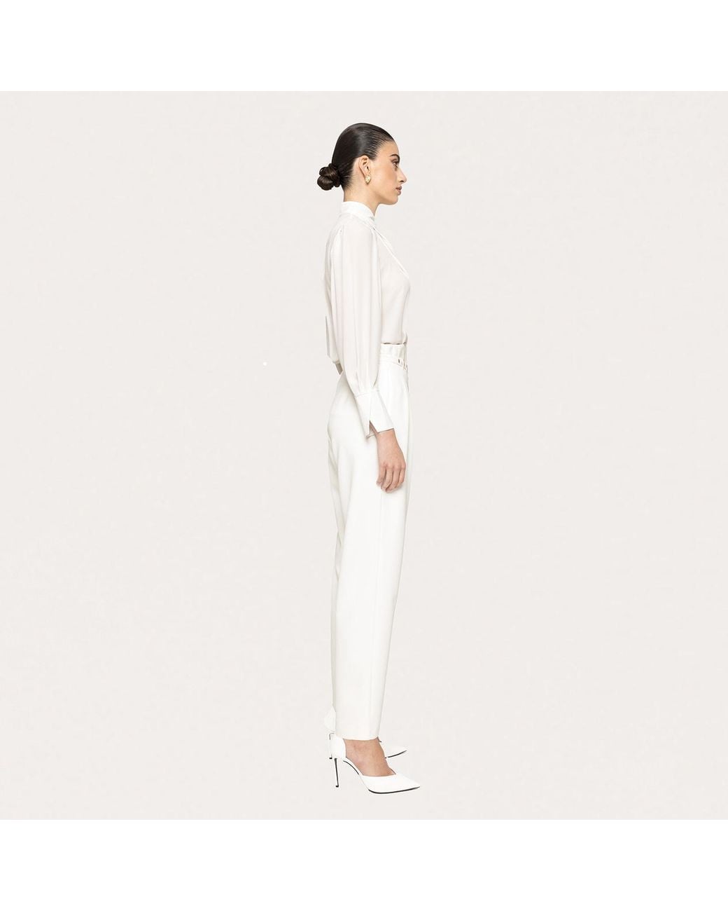 Nissa White Pearl-Detail Chiffon Top