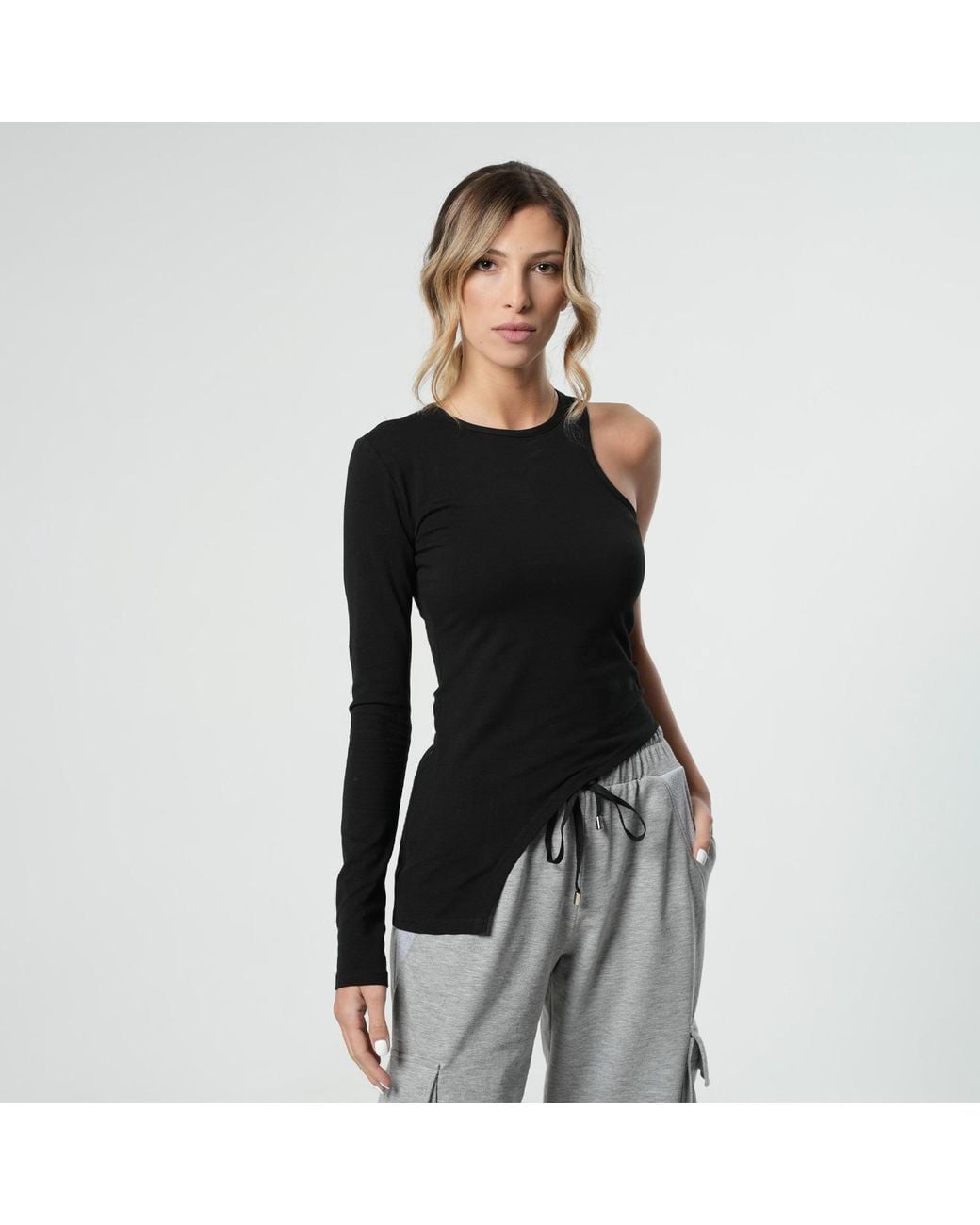 Metamorph Black Futuristic One Sleeve Top