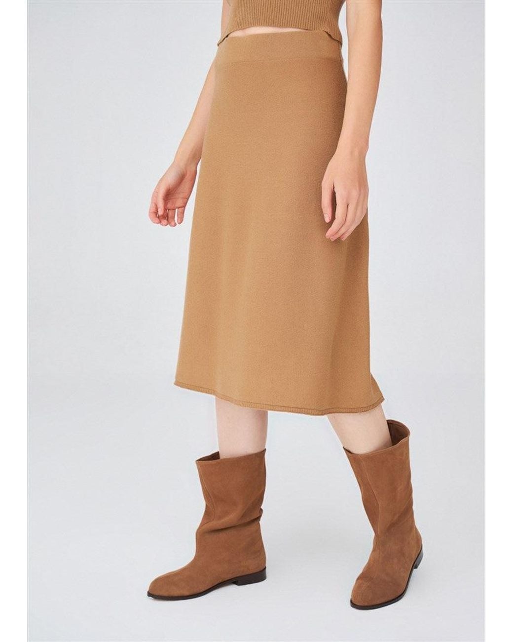 Peraluna Brown Casual Cashmere Blend Knitwear Midi Flare Skirt