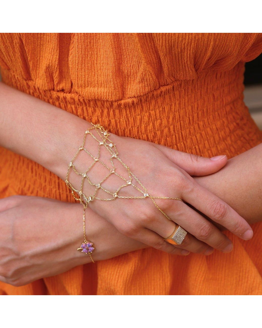Spero London Metallic Sterling Mesh Hand Harness Bracelet