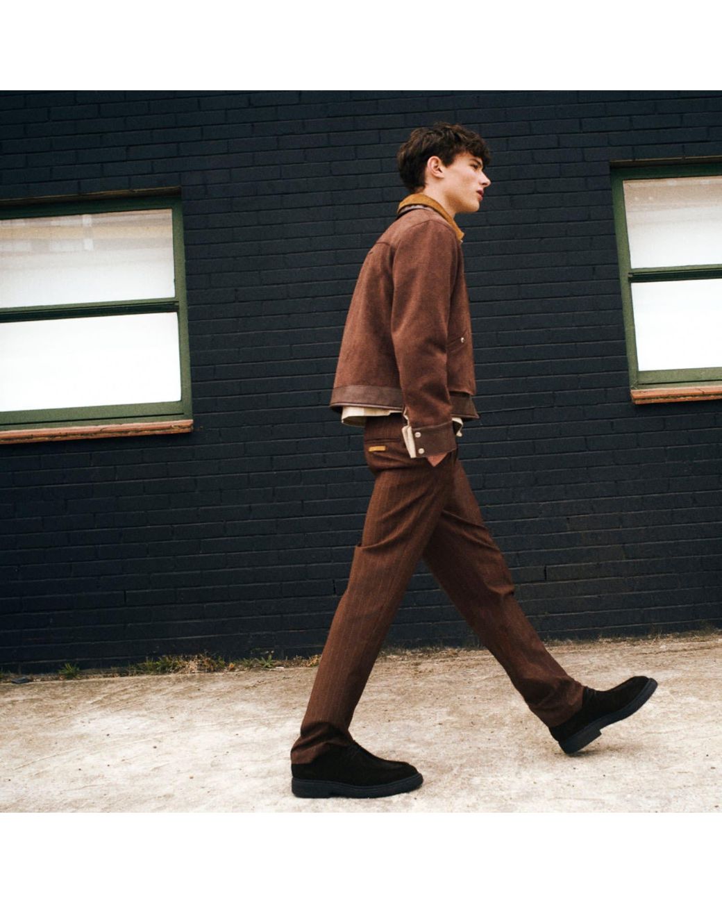 Luroq London Brown Linear Pinstripe Trousers for men