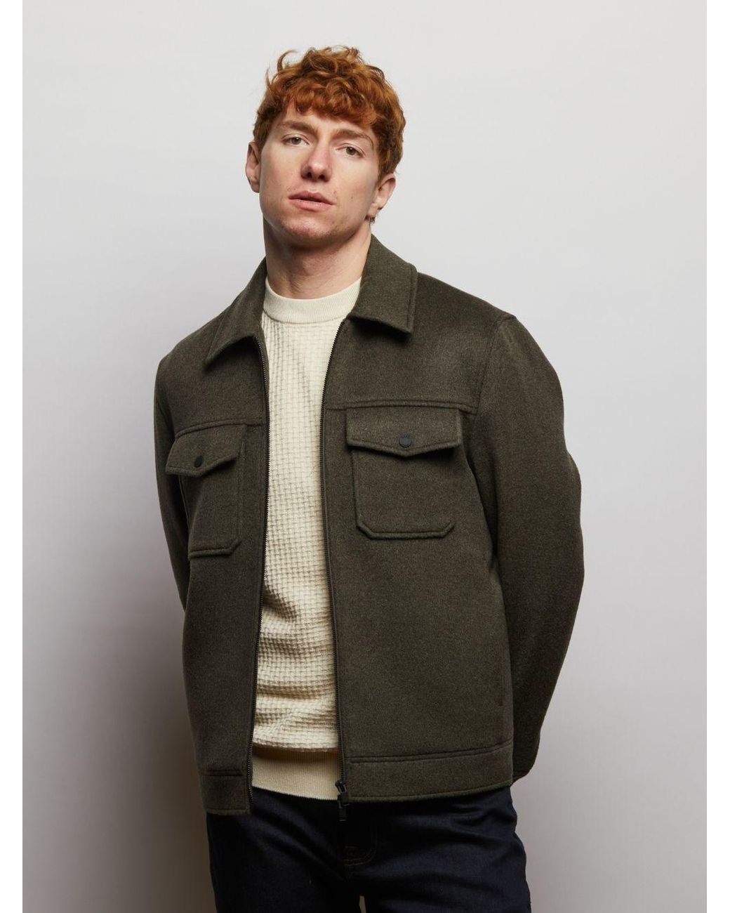 Guards London Green Steele Wool Blend Zip Front Short Jacket for men