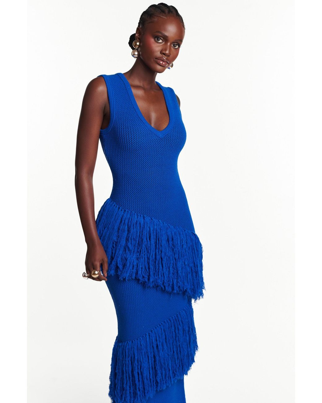 Ofuure Blue Uyai Fringe Maxi Dress