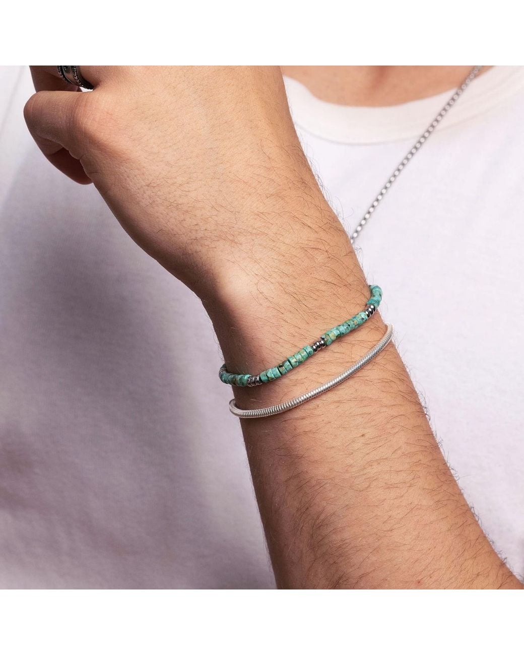 Nialaya Metallic Round Chain Bracelet for men