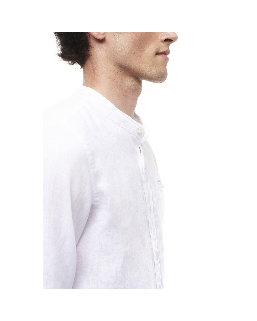 Haris Cotton White Slim Fit Mandrin Neck Linen Shirt for men