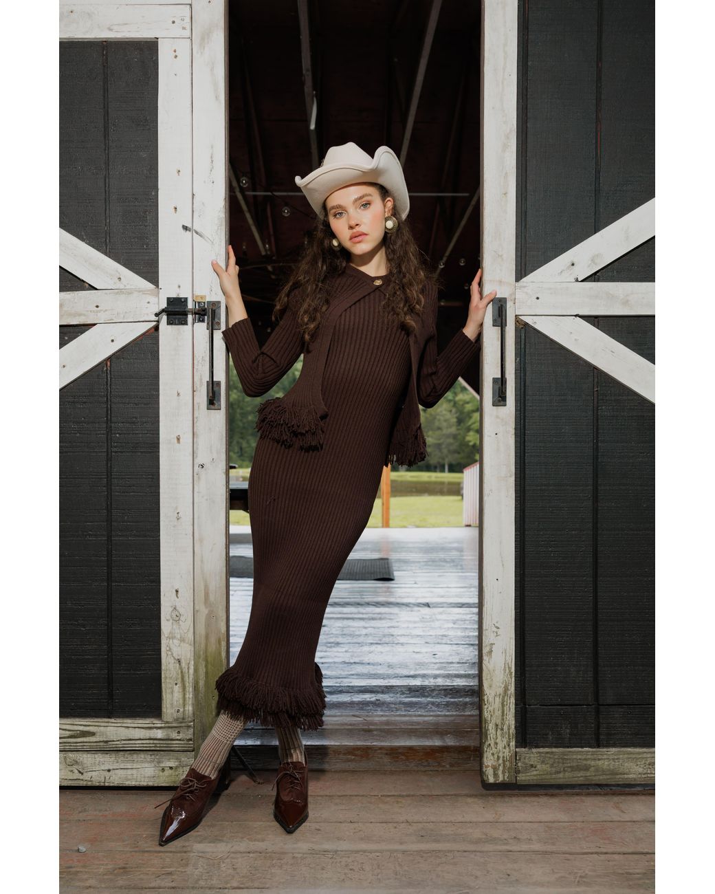 Rave on Trend Brown Fringe Dress + Cardigan