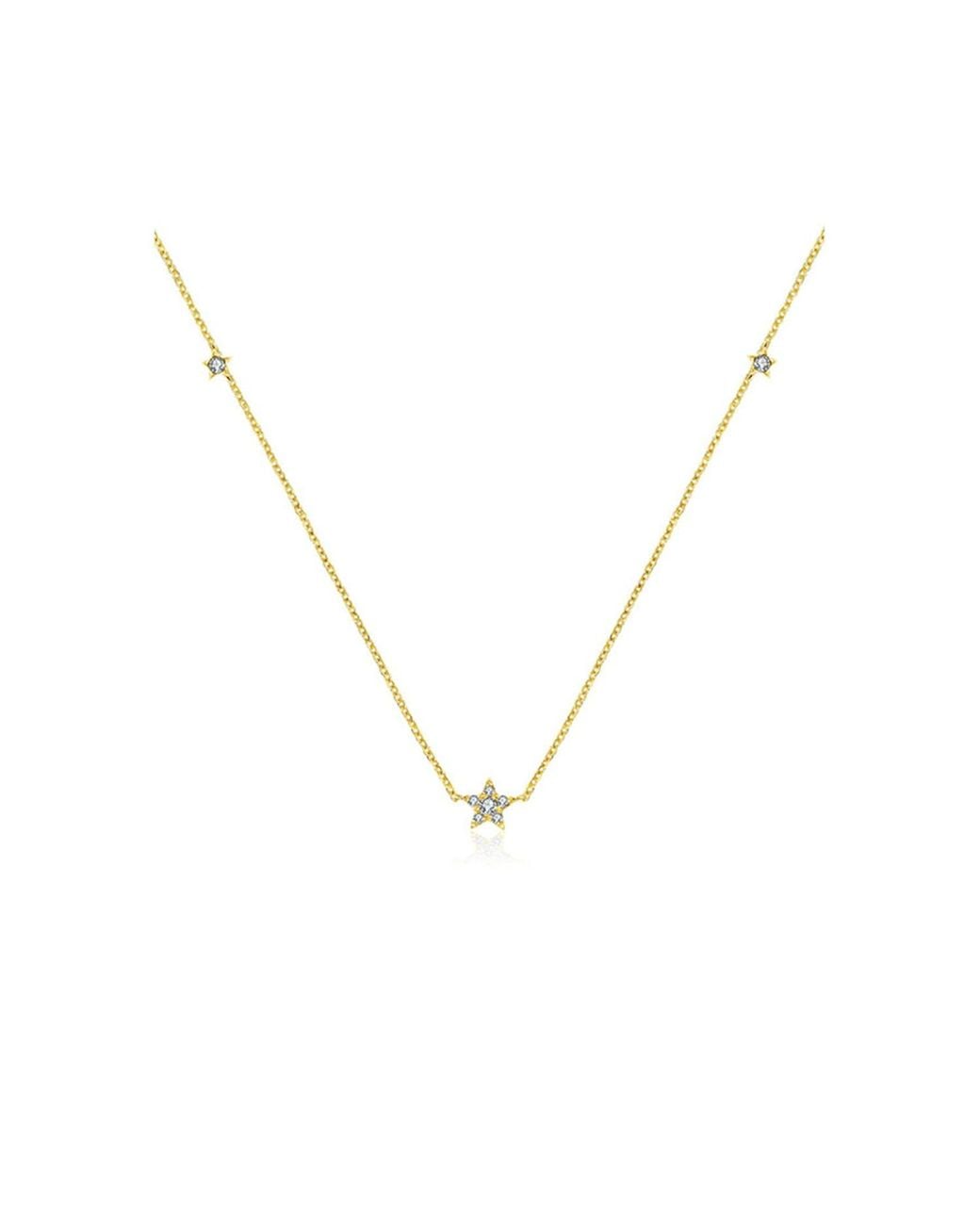 Genevieve Collection Metallic 18k Yellow Gold Triple Star Shape Diamond Necklace / Choker
