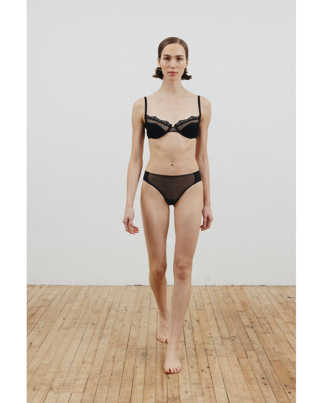 Verdant Intimates Gray Dot Mesh Thong