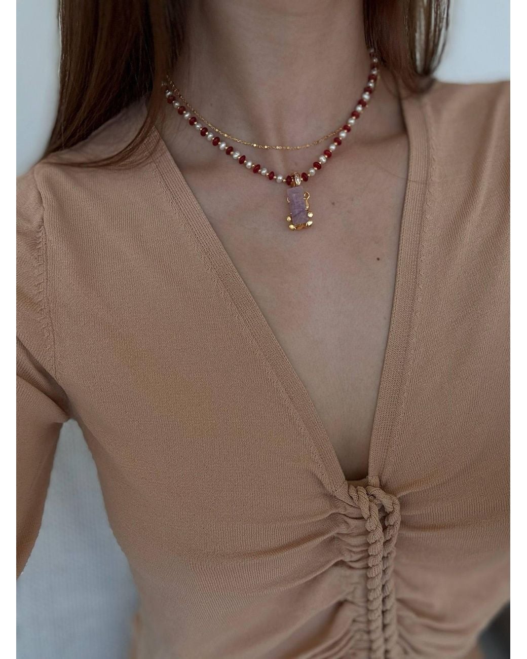 Freqnc Atelier Red Cassie Natural Carnelian Freshwater Pearl Necklace