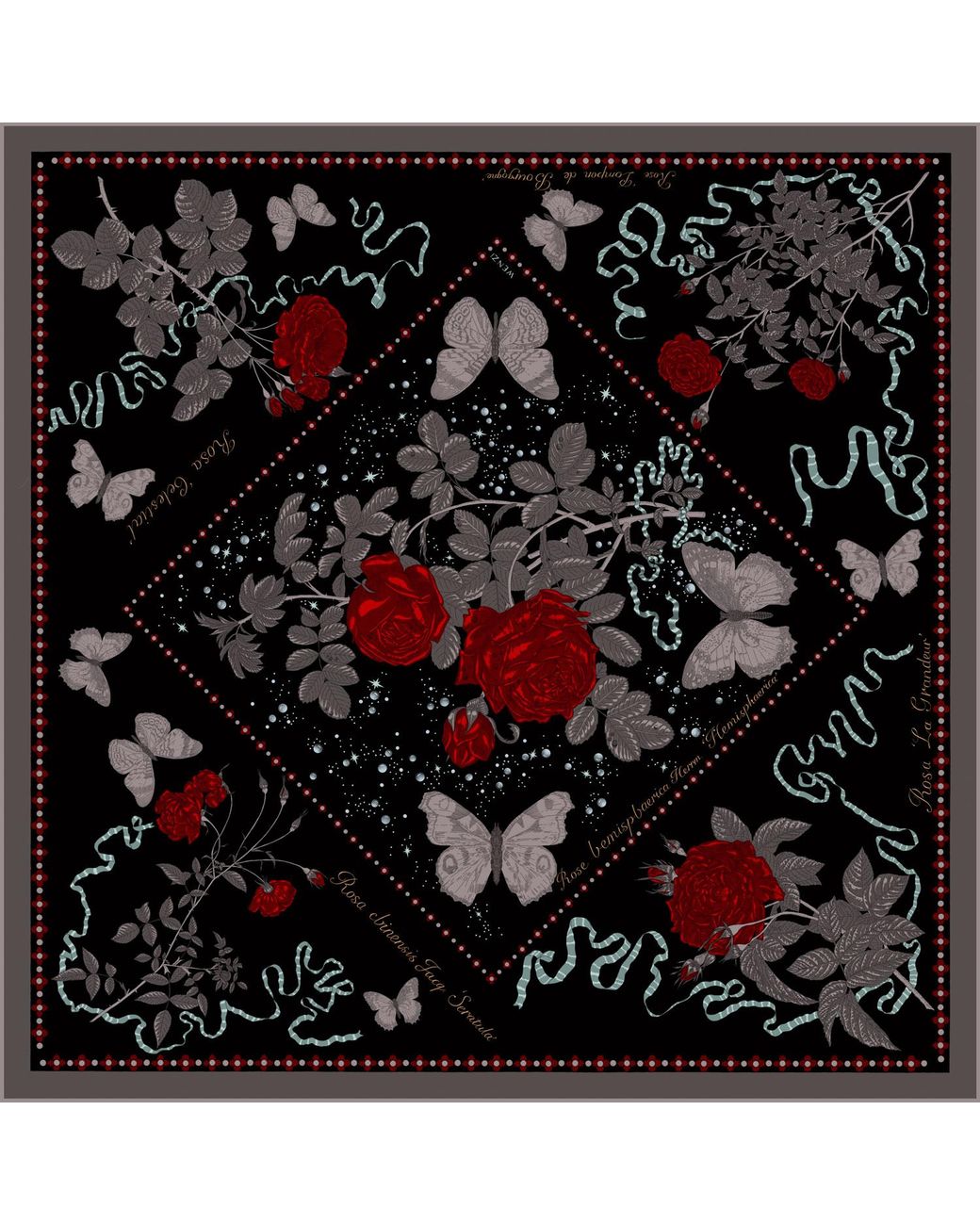 Wenzi Black Midnight Roses Rouge Double Sided Silk Twill Scarf