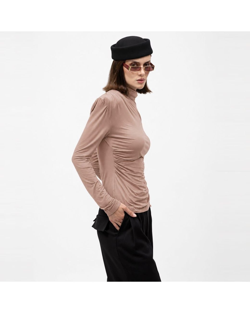 Mandragora Pink Neutrals Turtleneck With Draping Varo Cappuccino