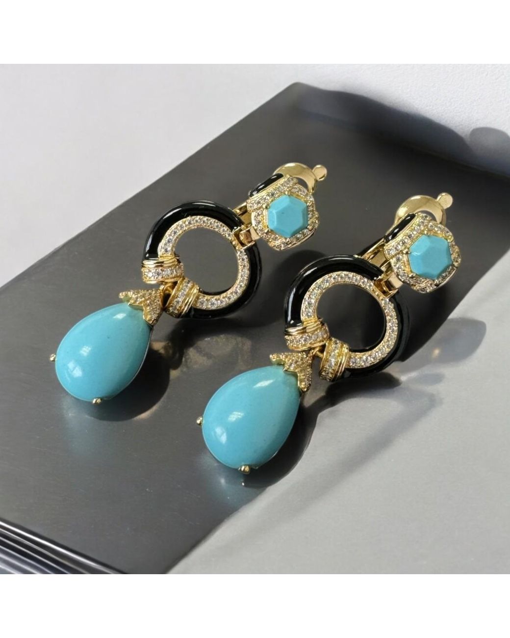 Latelita London Blue Clara Bow & Enamel Drop Earrings