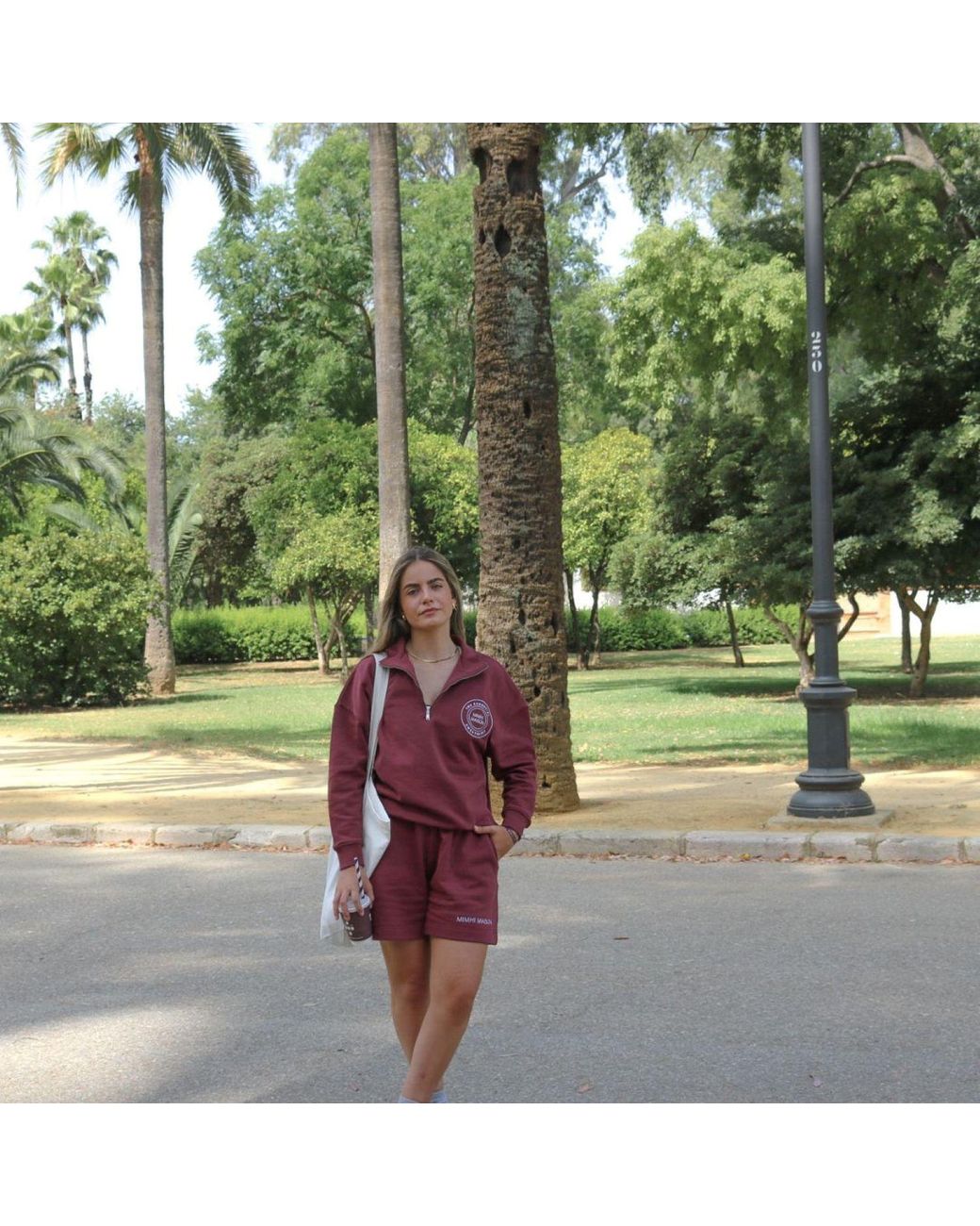 Mimhi Maison Red Oversized Half-Zip Sweatshirt & Shorts Set – Burgundy