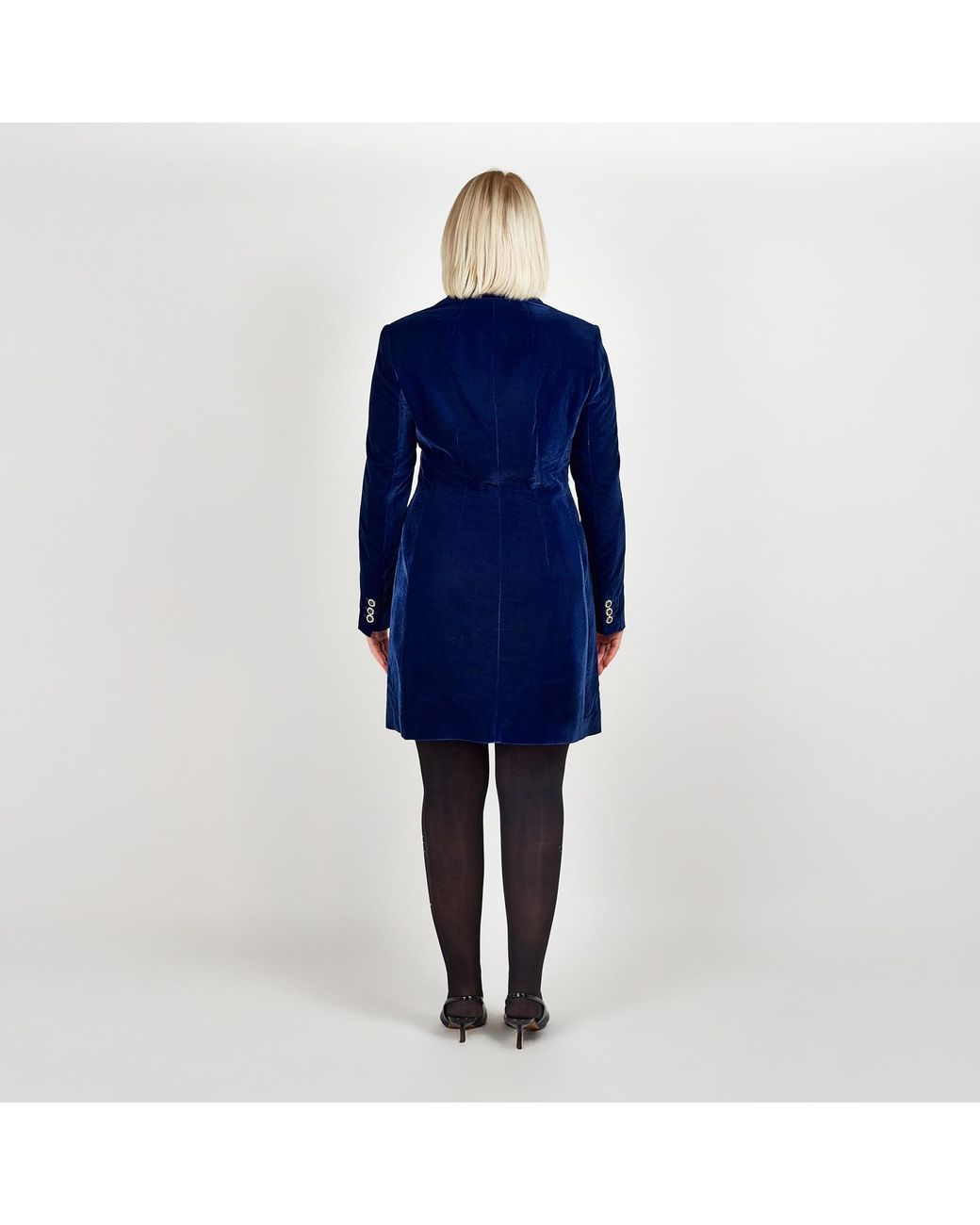 Femponiq Blue Silky Velvet Tailored Blazer Dress