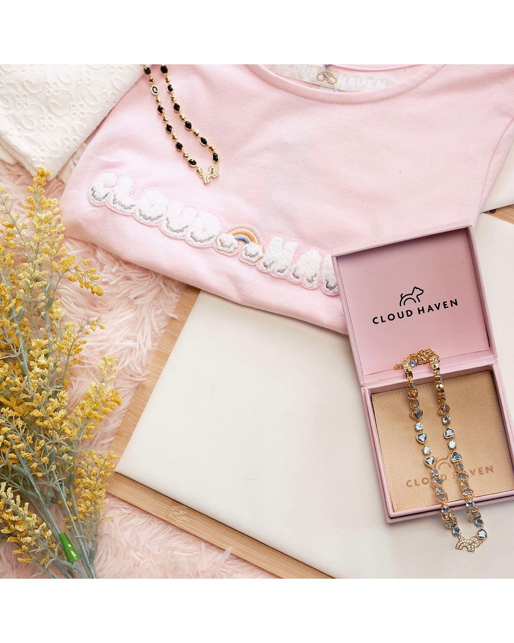 Cloud Haven Metallic Crystal Logo Necklace