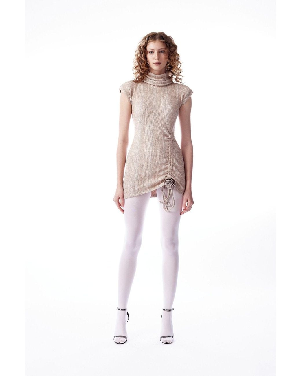 No'design Pink Neutrals Knit Mini Dress With Rose Detail