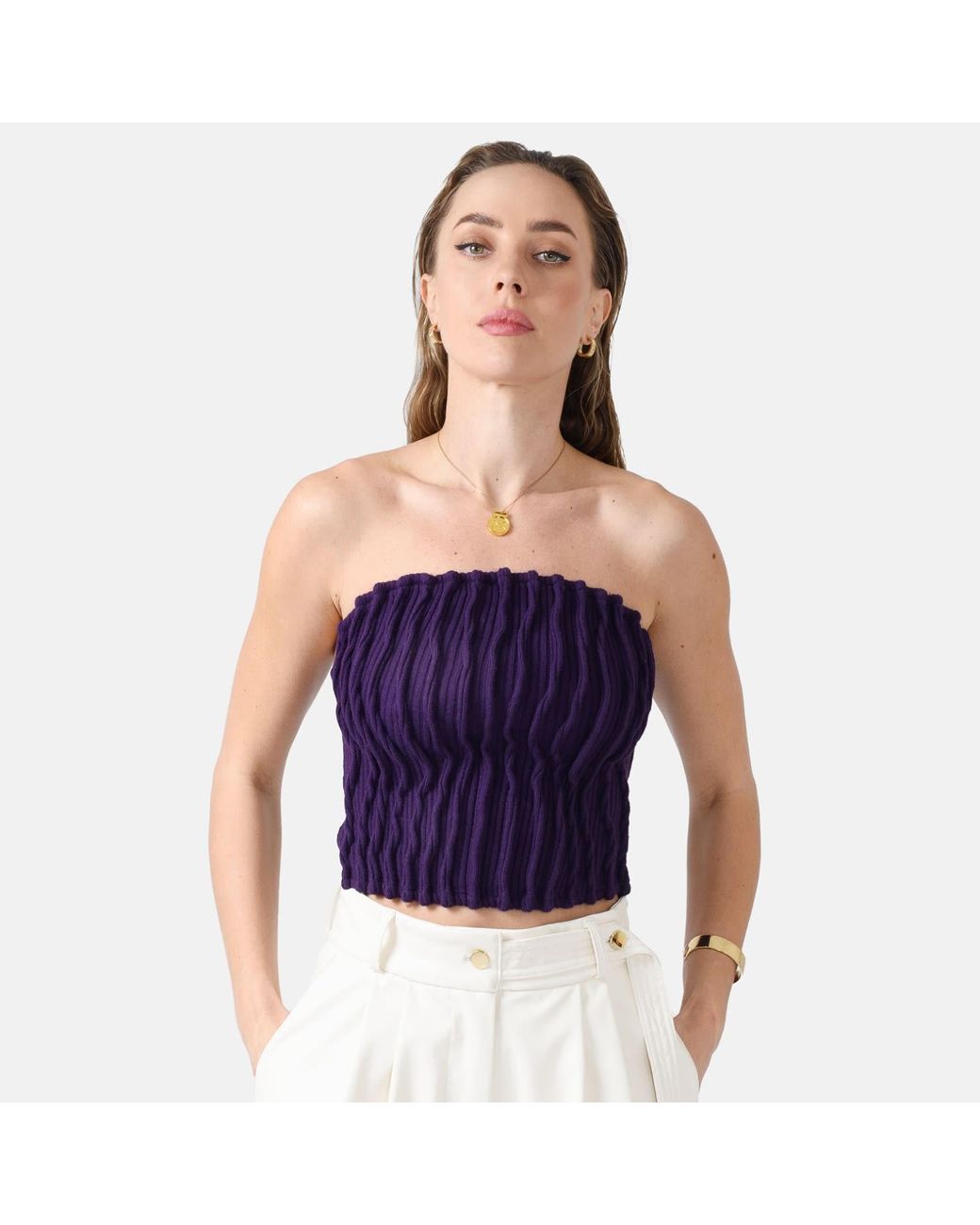 Knit Ribbed Purple Top Kargede Rib Knit Tube Top – Strapless With Pleats in Purple | Lyst UK