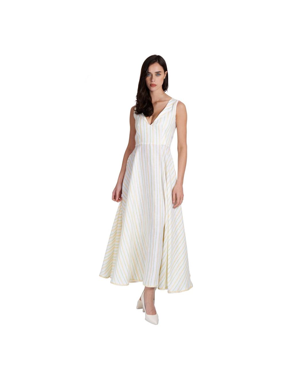 Sofia Tsereteli White Long V-neck Linen Dress