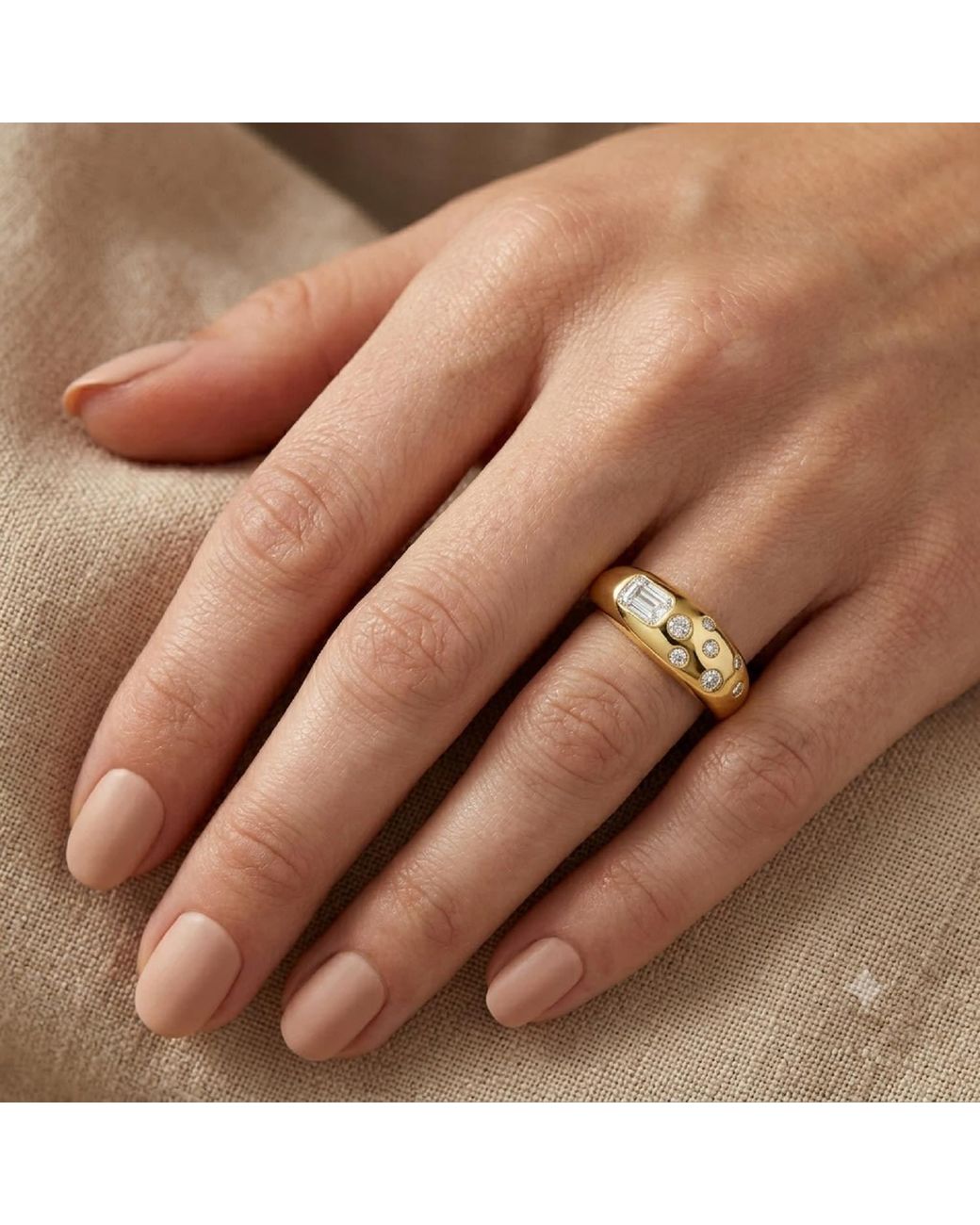 Artisan Metallic 14K Emerald Cut & Round Diamond Flush Set Ring