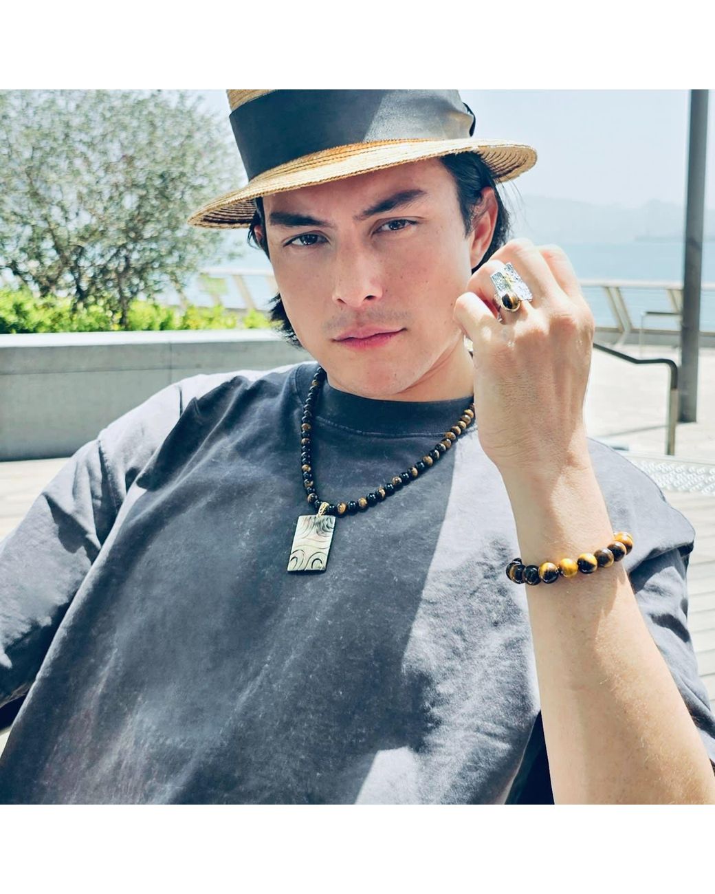 Farra Metallic Tiger-Eye With Lapis Bracelet for men