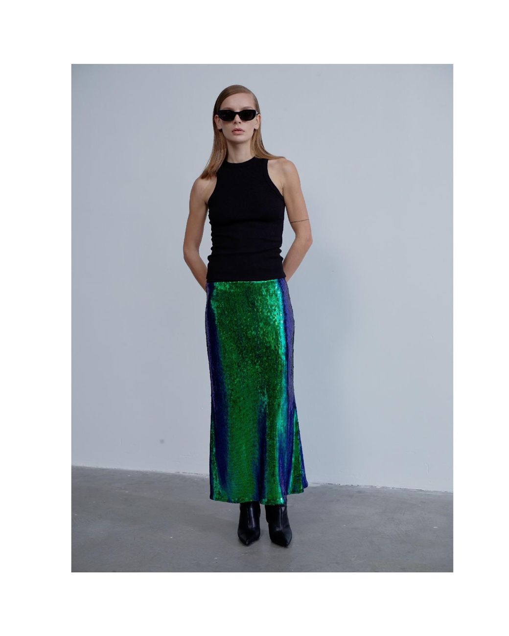 NAZLI CEREN Green Joelle Sequin Maxi Skirt
