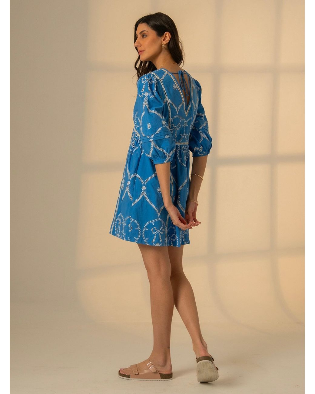 Rose & Nancy Blue Charlie Embroidered Bow Mini Dress