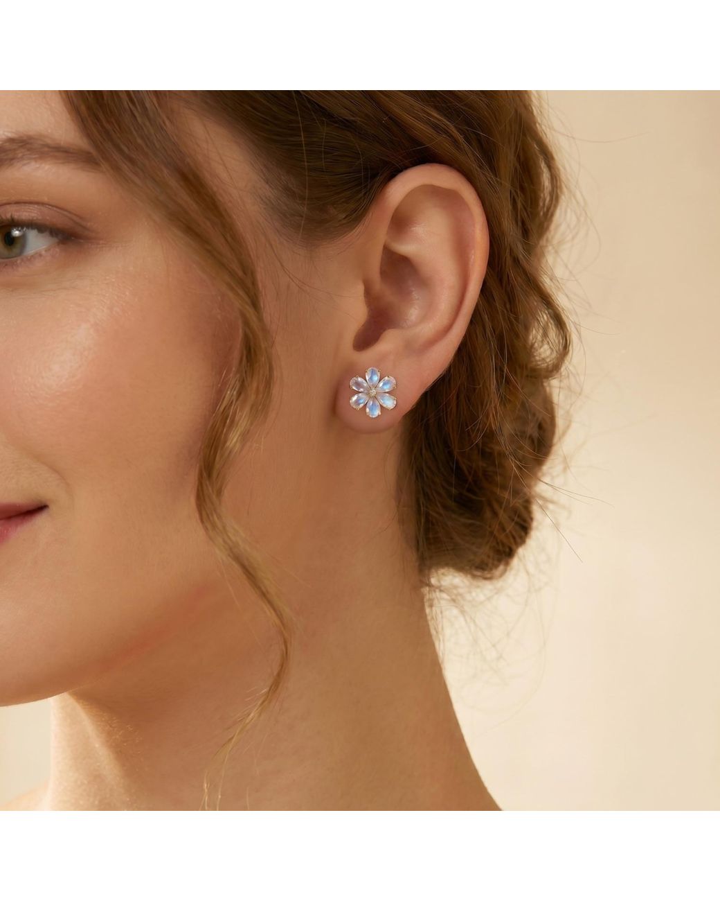 Kai Fine Jewelry Blue Solid Natural Moonstone & Diamond Flora Earrings