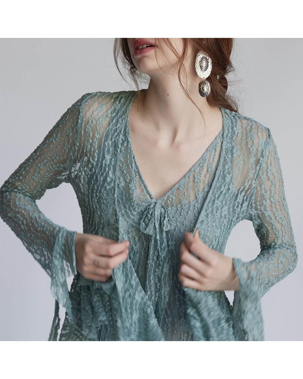 Belsize25 Blue Flared Sleeve Knitted Lace Cardigan