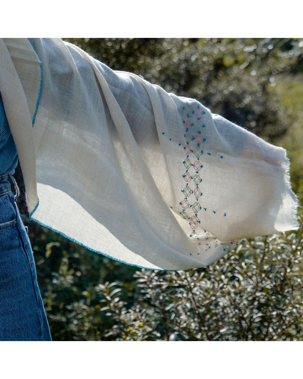 Heritagemoda Neutrals Natural Undyed Pashmina With Hand Embroidery