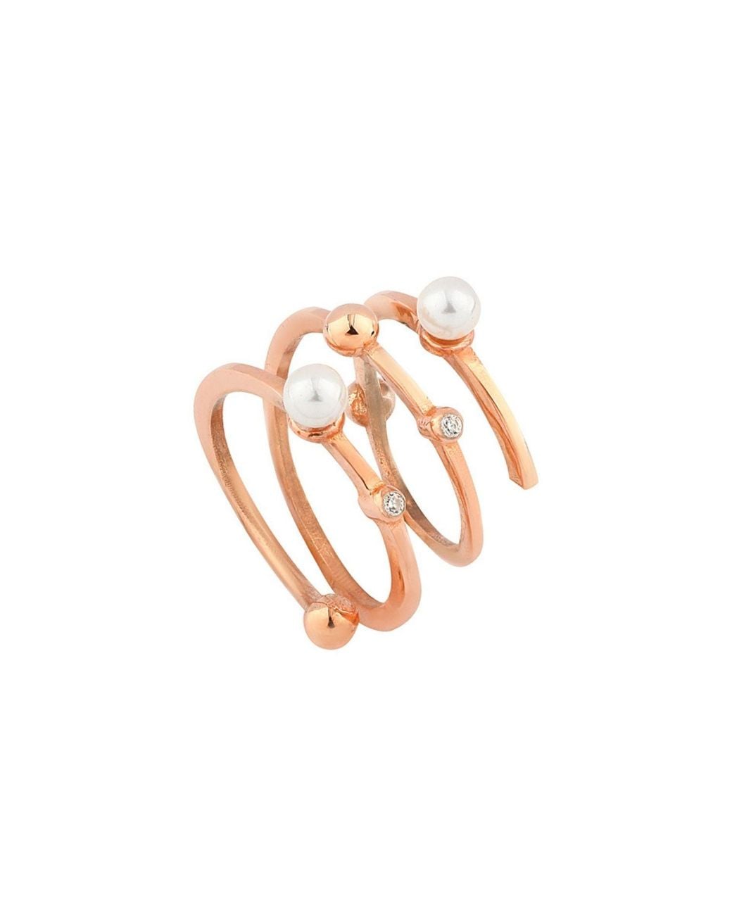 LINYA JEWELLERY Metallic Spiral Pearl Ring