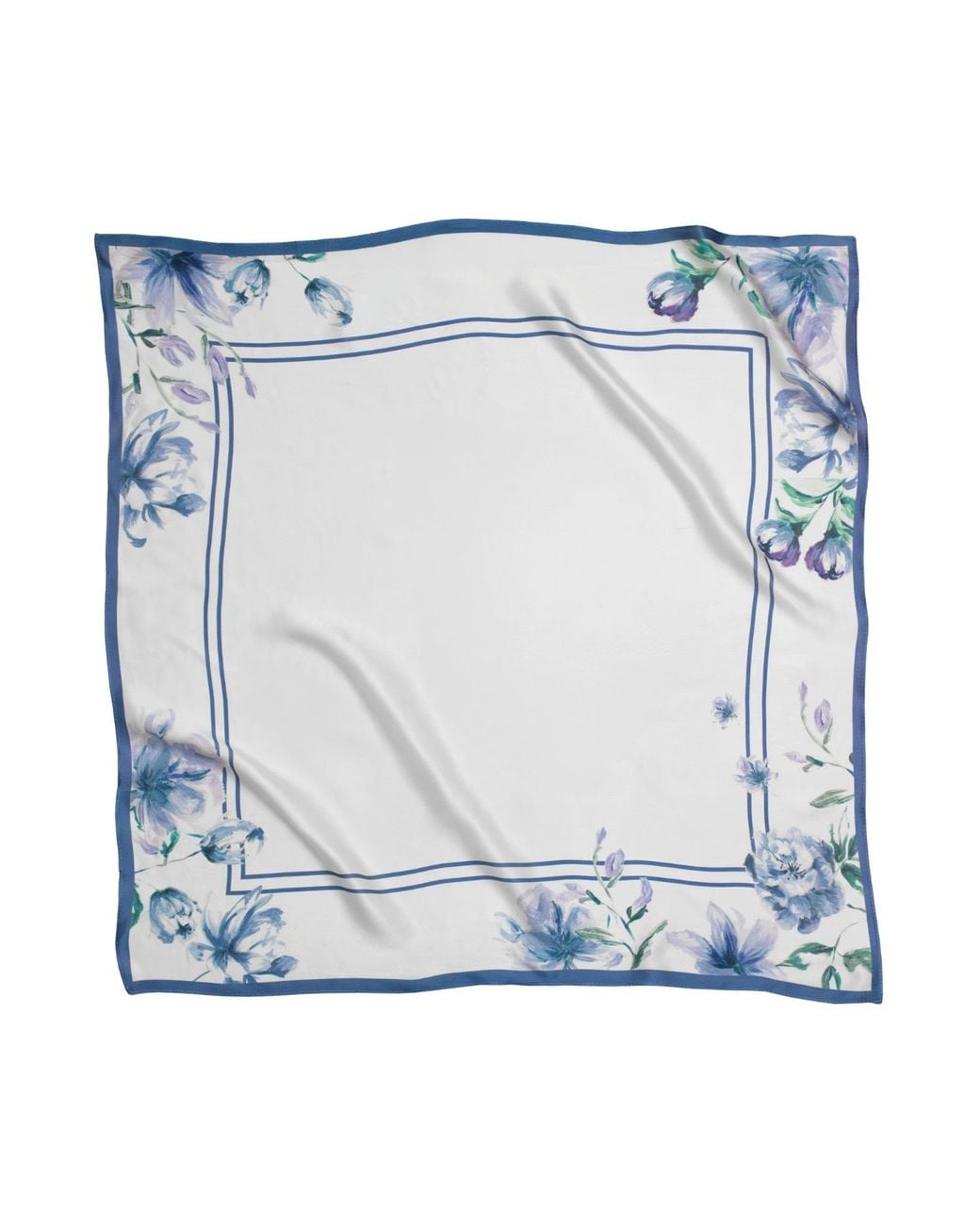 RainSisters Blue Medium Floral Natural Silk Scarf