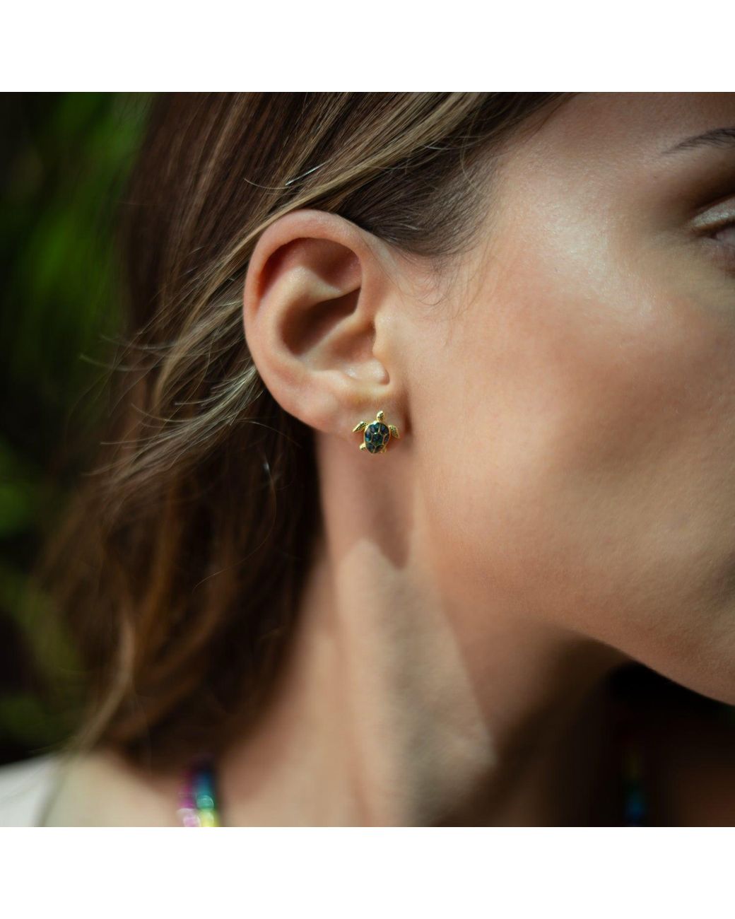 Ebru Jewelry Metallic Ocean Spirit Turtle Pearl Stud Earrings