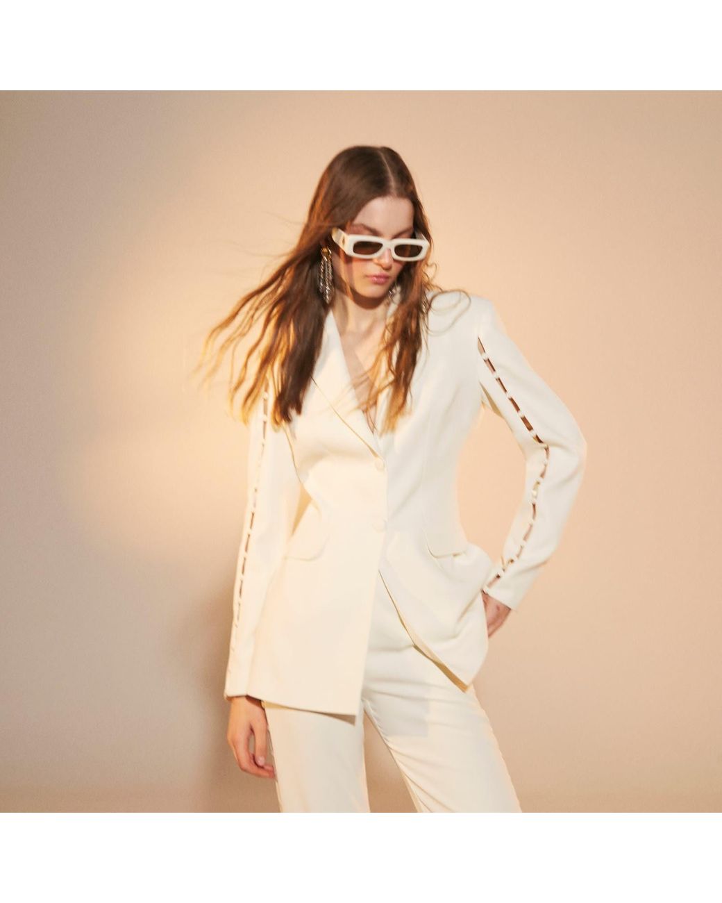 NAZLI CEREN White Marylebone Crepe Blazer In Vanilla Ice