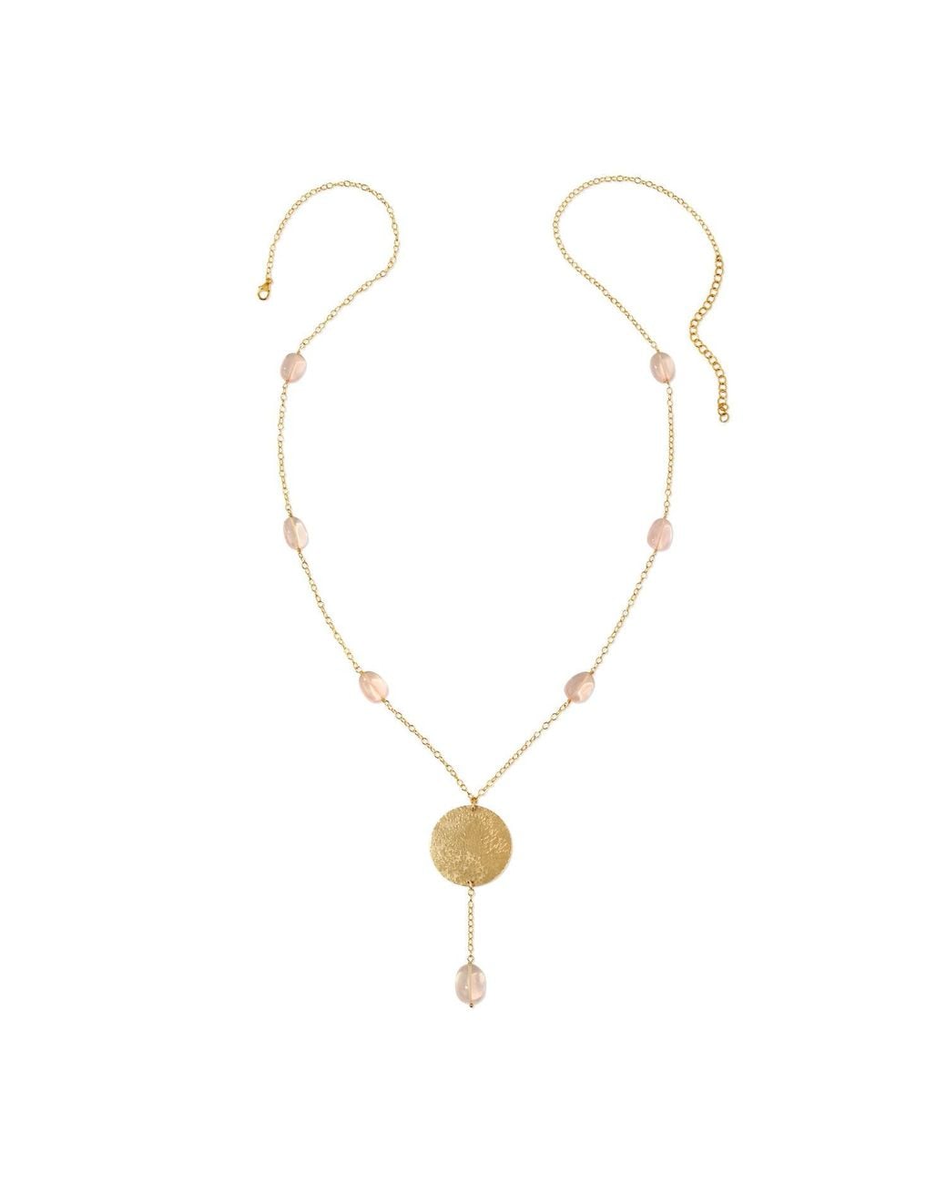 Heather Hawkins Jewelry Metallic Hand Hammered Coin Gemstone Drop Y Necklace