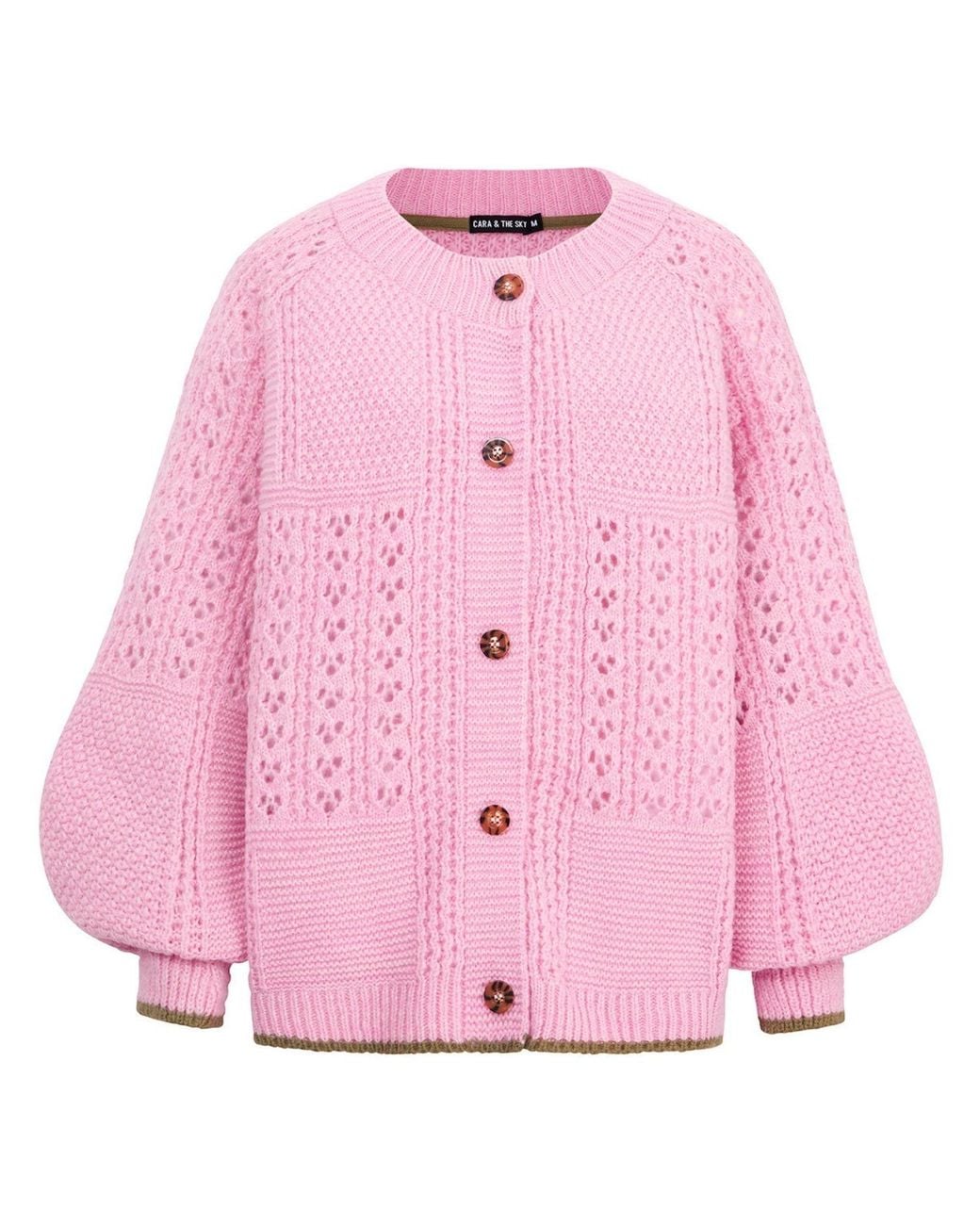 Cara & The Sky Pink Brigit Balloon Sleeve Pointelle Stitch Cardigan