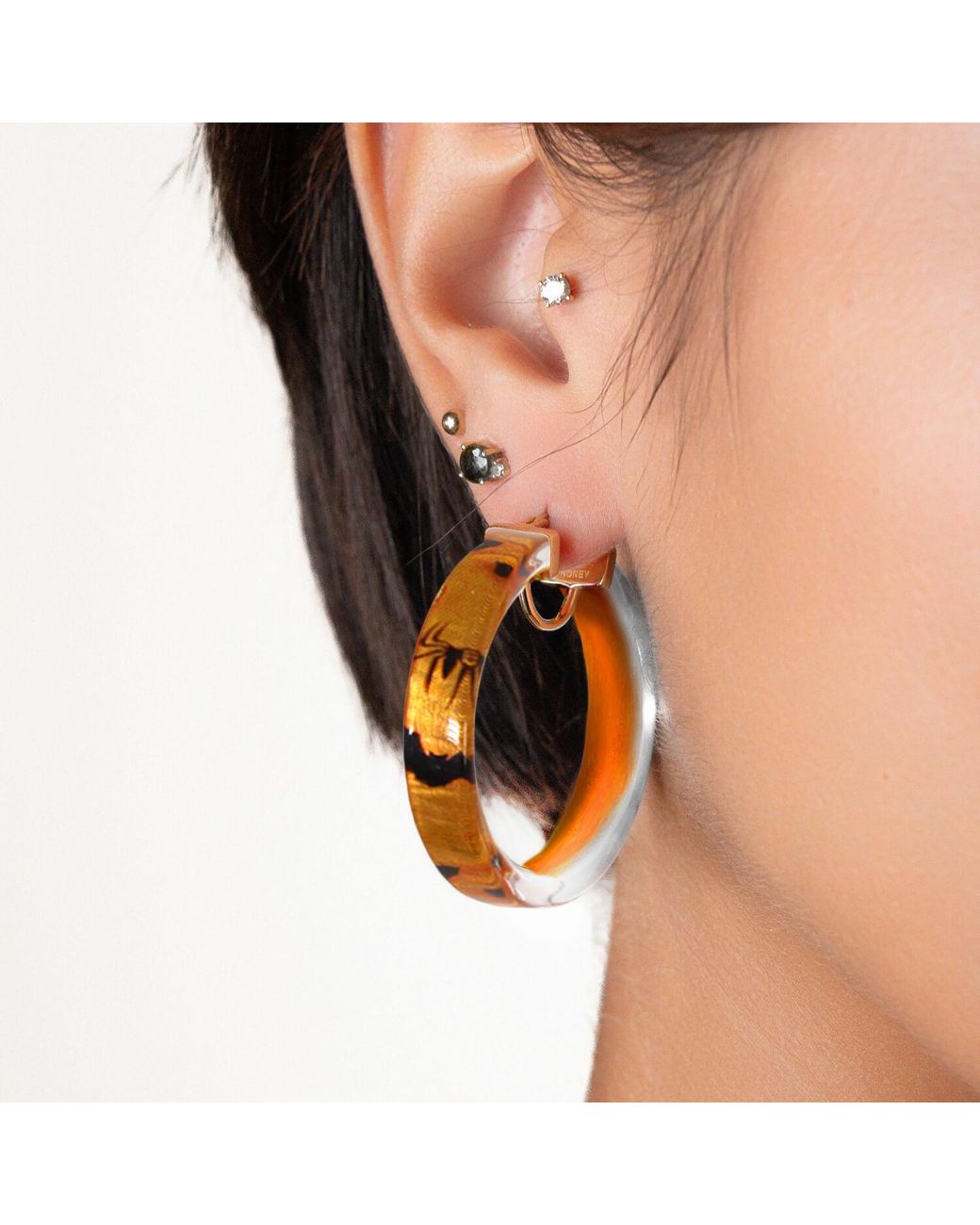 Gold & Honey White Spiders And Bats Hoop Earrings