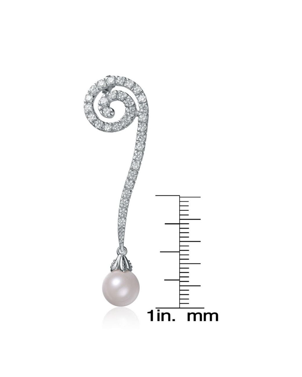 Genevive Jewelry White Cubic Zirconia Sterling Plated Long Drop Ten Mm Pearl Earrings