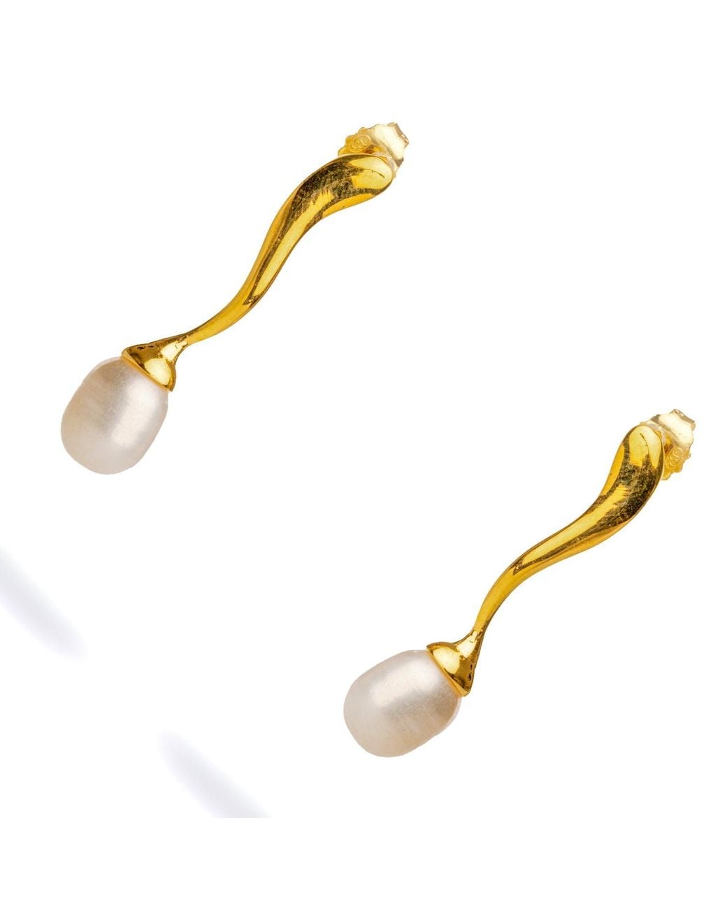 Ebru Jewelry Metallic Wave Vermeil Pearl Drop Statement Earrings