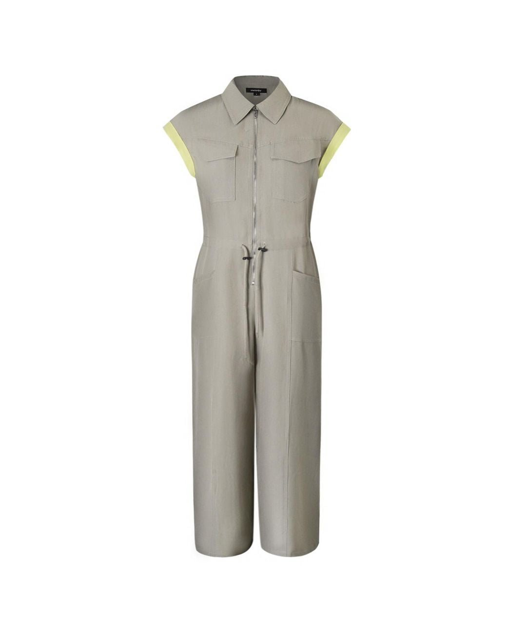 Smart and Joy Gray Sleeveless Shirt Collar Jumpsuit With Belt