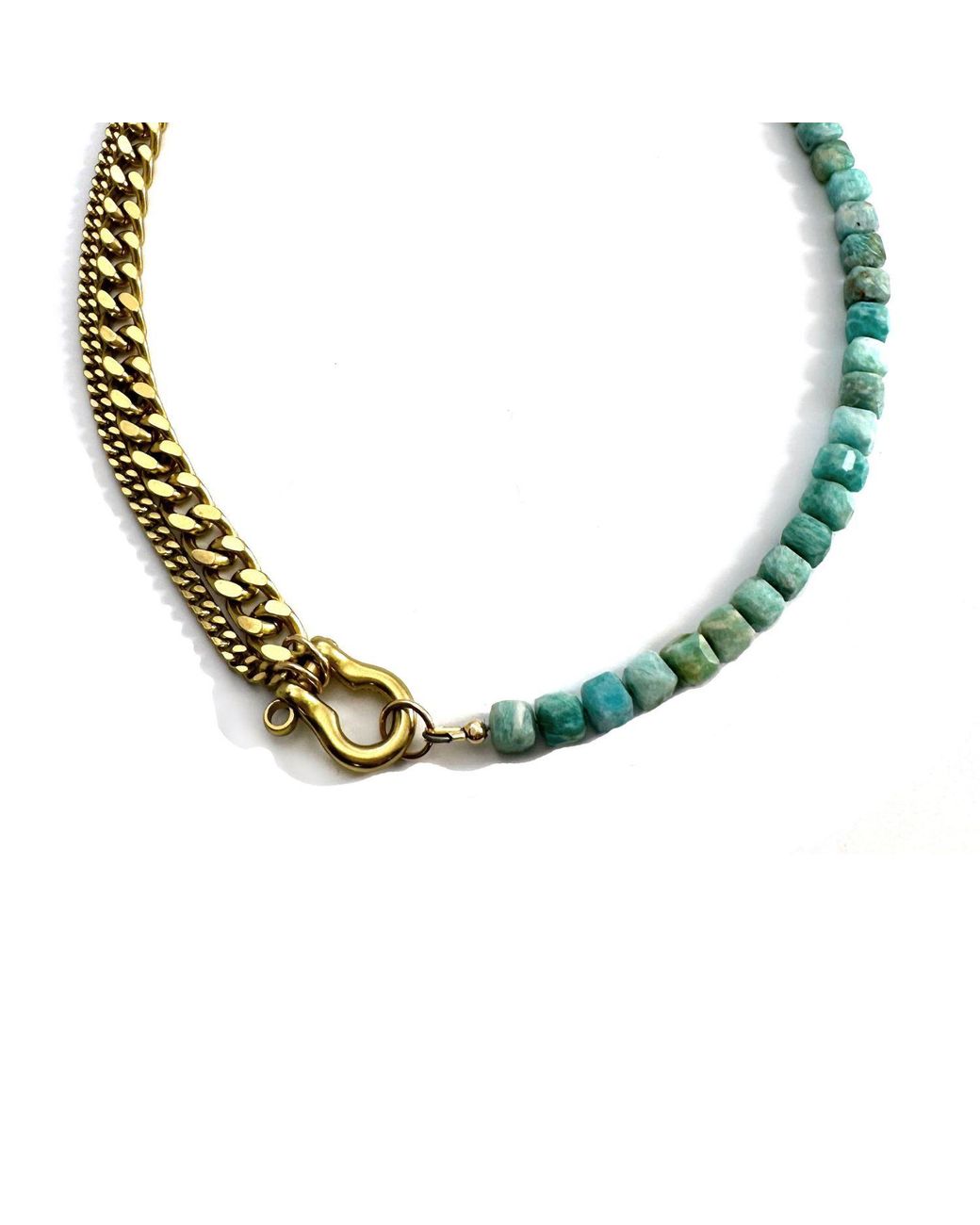 Rachel Nathan Metallic Shackle Duo: Amazonite Cubes Necklace